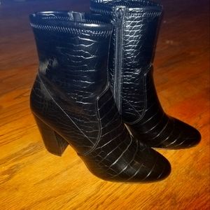 ALDO black faux snakeskin boot heels